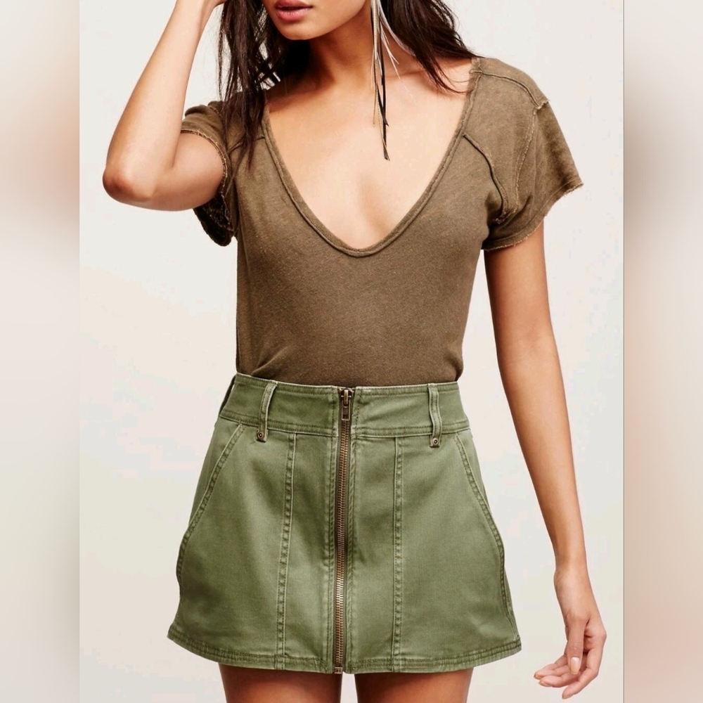 Free People Too Cool Military Mini Skirt Green 0 Cargo Utility Boho Festival Y2K